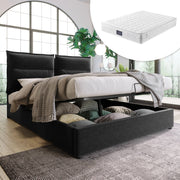 letto imbottito legno e acciaio inossidabile nero 140x200 cm