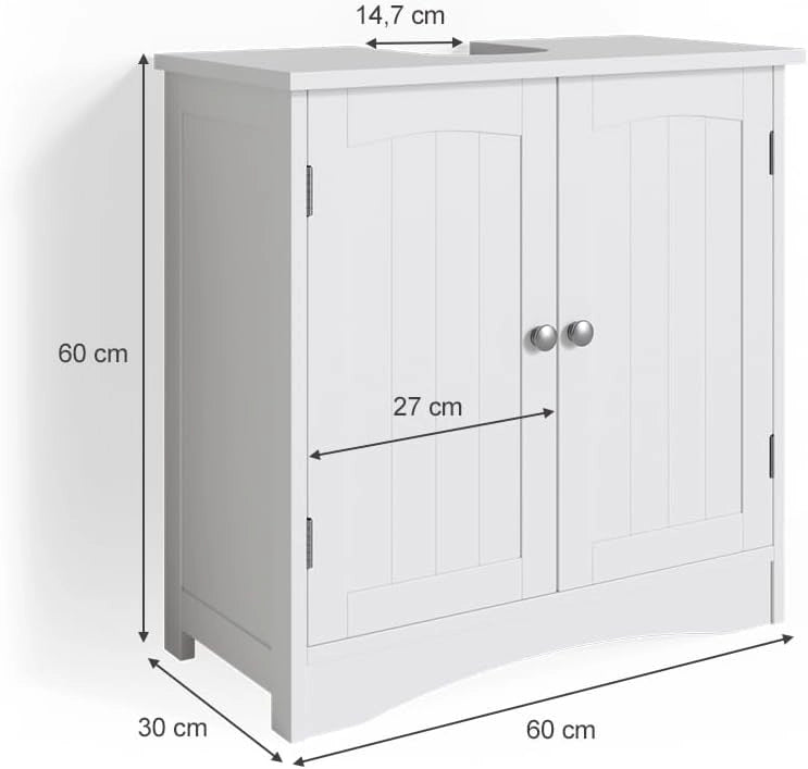 Mobile sottolavabo per bagno Bianco, Bianco, 60 x 60 cm, con ritaglio per sifone e spazio di stoccaggio per l’organizzazione del bagno