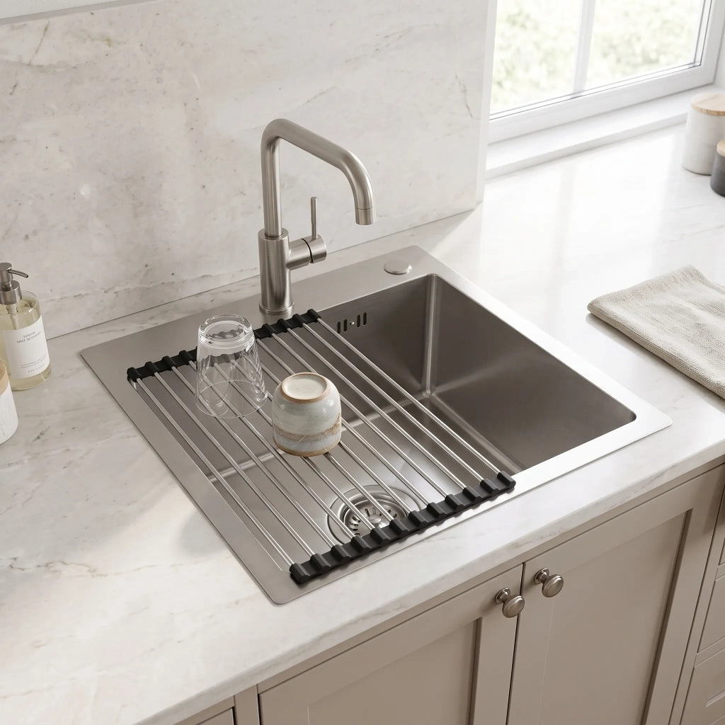 Lavello In Acciaio Con Set Di Accessori 3 Pz. Rea Leo 40 Brush Nickel Accessori grigi