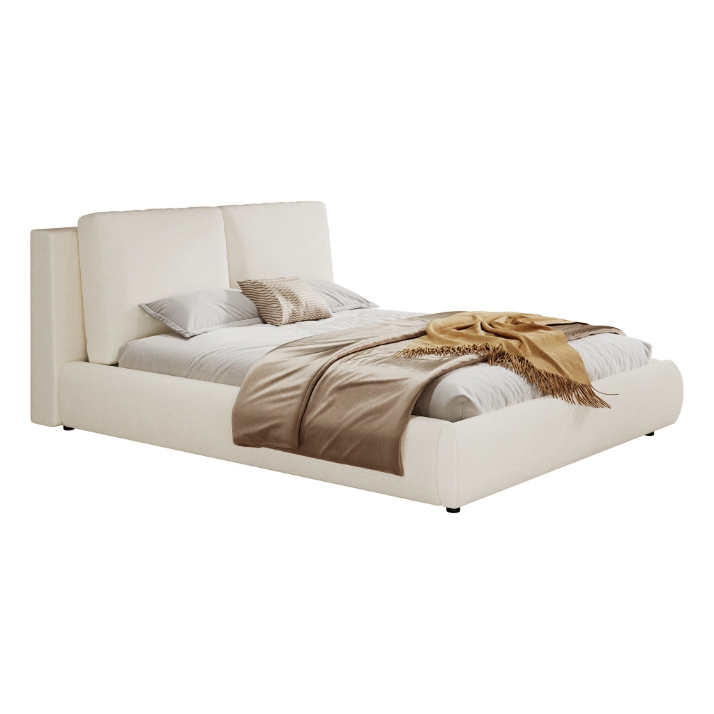 Letti contenitori 180x200 cm contenitore sollevabile; testiera imbottita; bouclé beige (Senza materasso)