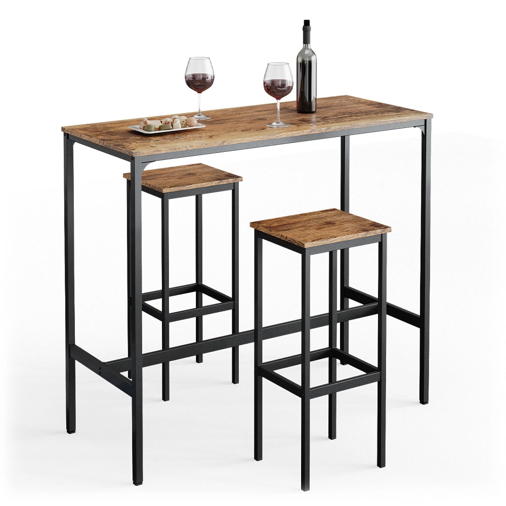 Vicco Tavolo bar con sgabelli Legno antico 120 x 50 cm con 2 sgabelli da bar