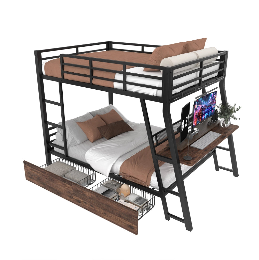 Letto a soppalco 140x200 cm con scrivania, cassetti e LED
