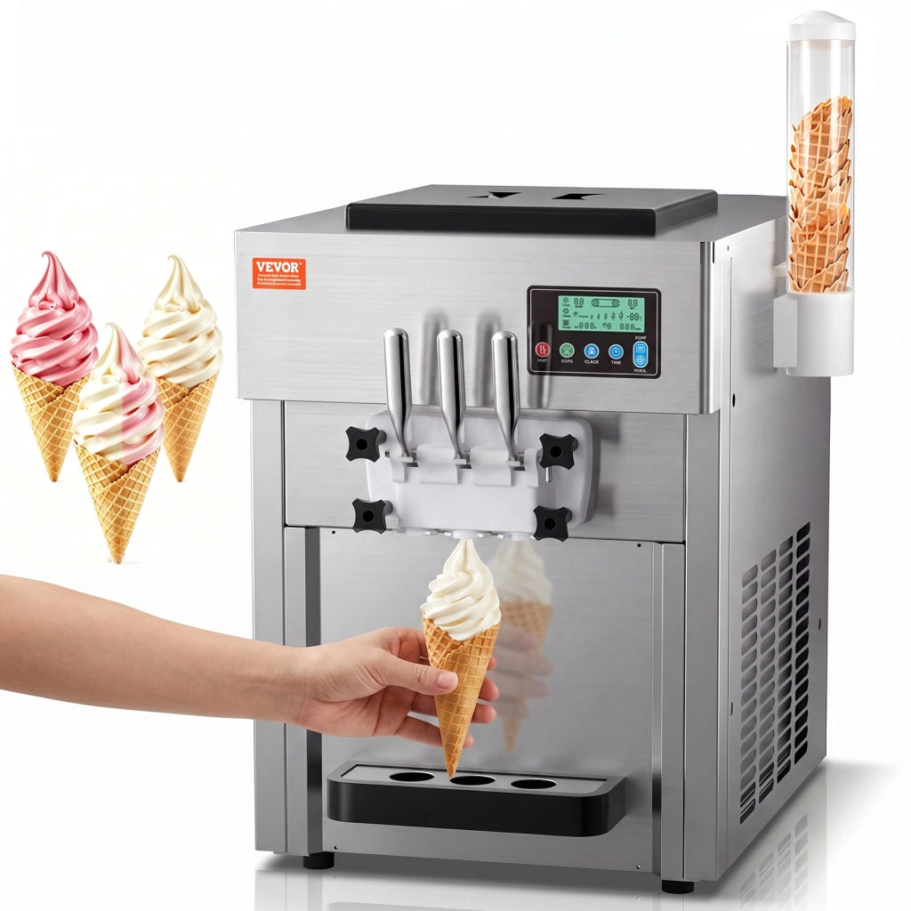 Macchina per Gelato Soft Commerciale 1800 W 20L/H da Banco 3 Gusti in Acciaio Inox con Display LCD e Preraffreddamento BQL-7220T