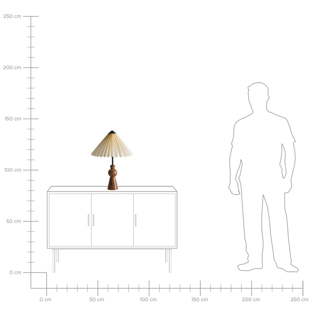 Lampada da tavolo in carta beige e legno di mango per soggiorno e camera da letto stile moderno e contemporaneo