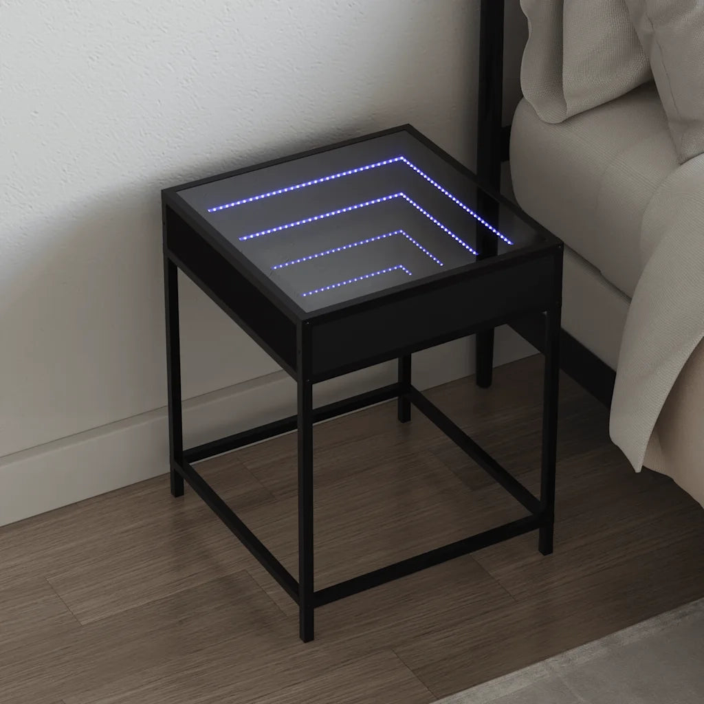 Comodino | Armadio da Notte | Mobiletto da notte con LED Infinity Nero 40x40x51 cm