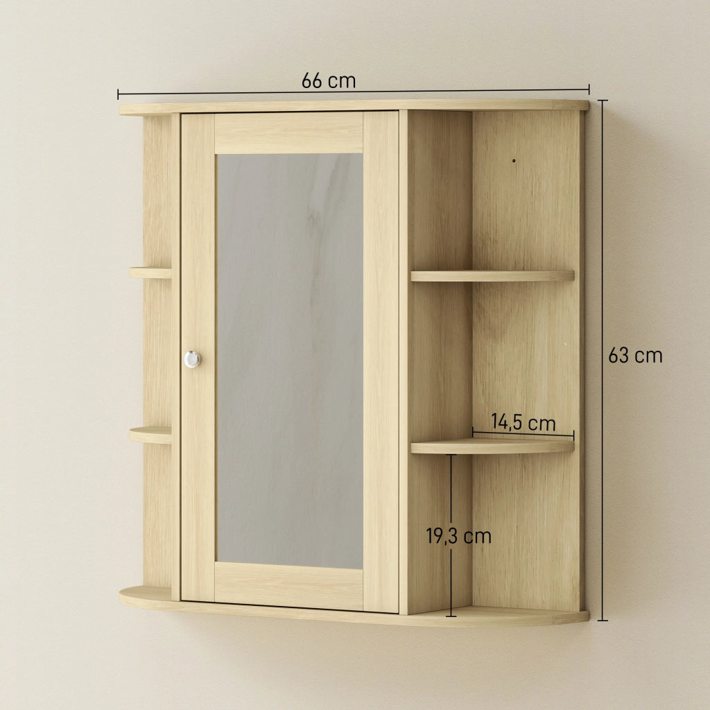 Armadietto da Bagno con Specchio e Ripiani ¨C zephmum ¨C 66x17x63 cm Legno Naturale