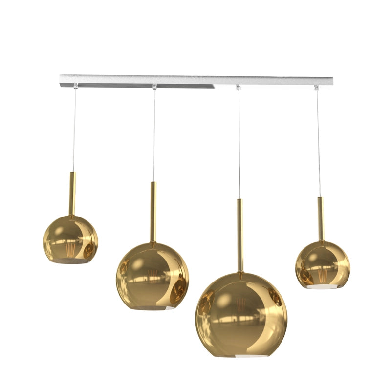 Lampadario moderno 4 luci vetro oro a sospensione Future - Attacco E27 max 60W - Struttura cromo 88x25x220cm