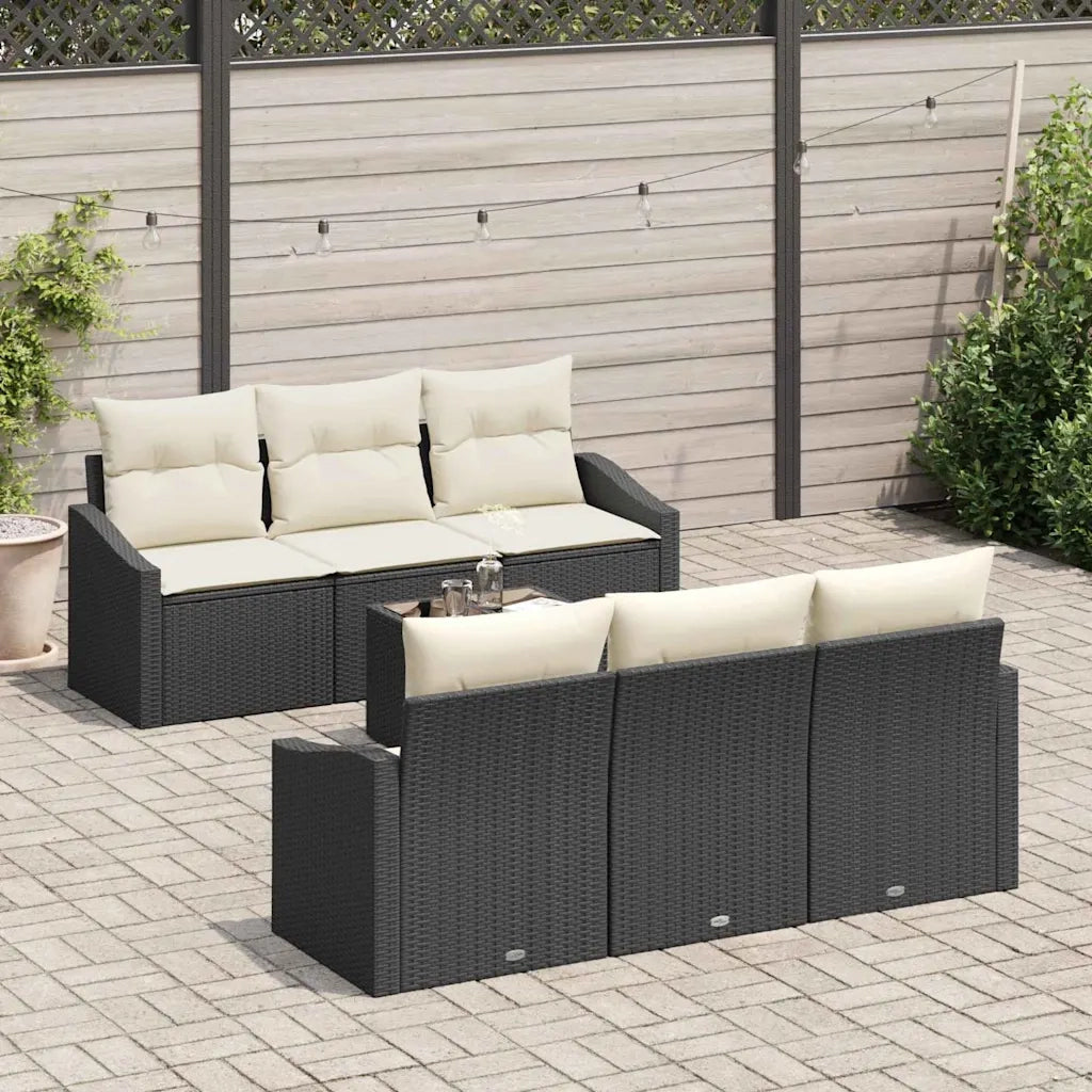 Set di divani con cuscino 7 pcs Nero e Crema polyrattan