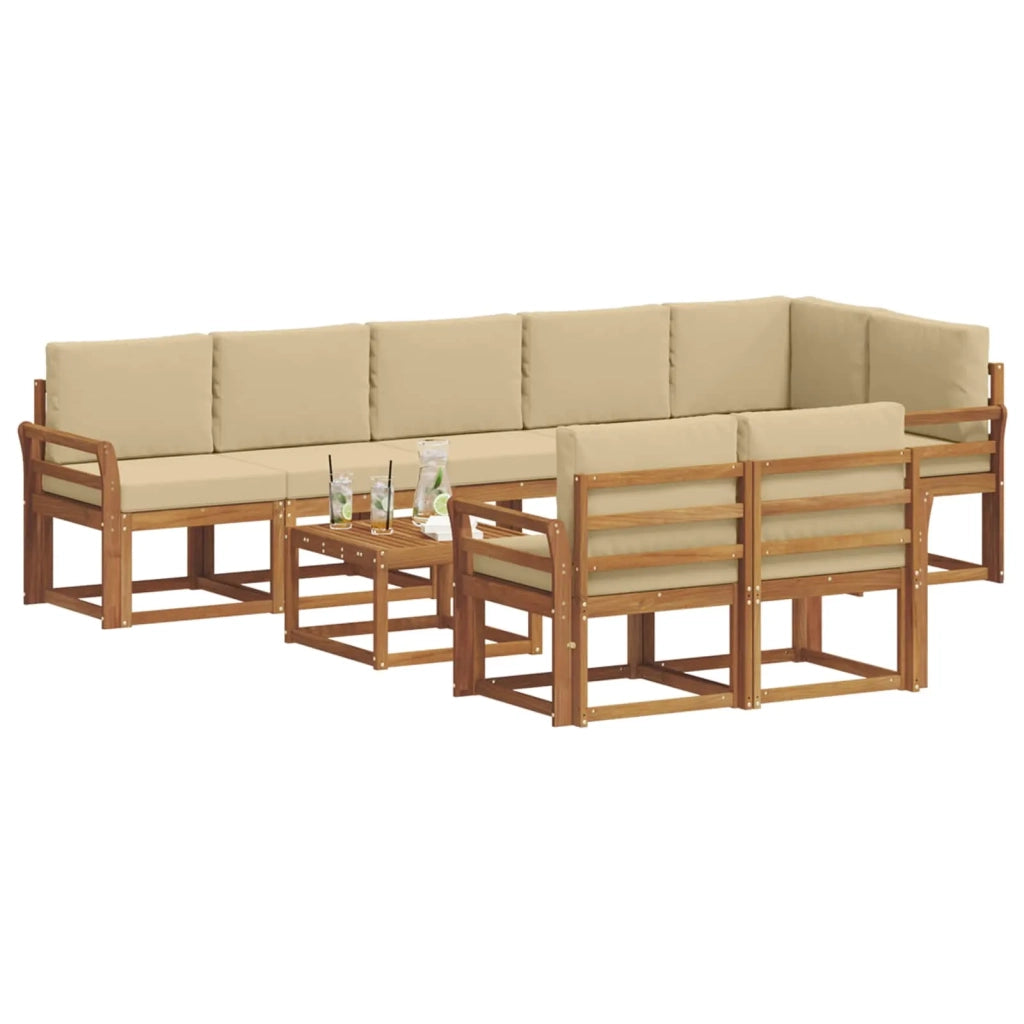 Set di divani da esterno con cuscino 9 pcs Naturale e Beige 3366606
