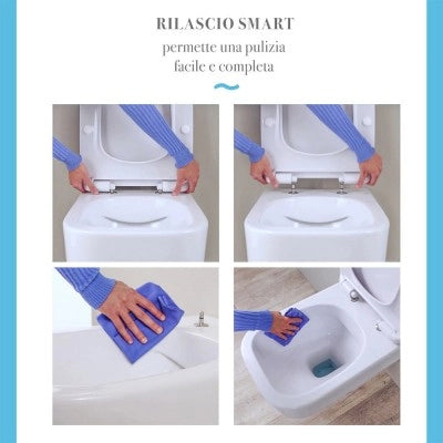 Sanitari filo muro traslati Olympia serie Synthesis con copriwater rallentato
