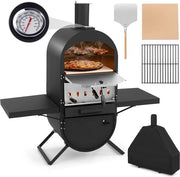Forno per Pizza Outdoor, Forno per Pizza con piastrelle laterali, griglia in acciaio inossidabile, inclusa pietra per pizza da 30,5 cm, copertura impermeabile, cucchiaio per pizza, per giardino, campeggio