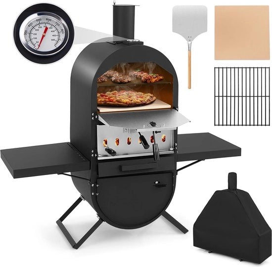 Forno per Pizza Outdoor, Forno per Pizza con piastrelle laterali, griglia in acciaio inossidabile, inclusa pietra per pizza da 30,5 cm, copertura impermeabile, cucchiaio per pizza, per giardino, campeggio