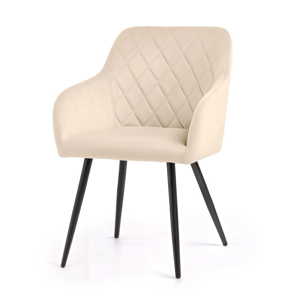 Set di 4 Sedie in velluto con cuciture a rombi VELTO Beige gambe nere
