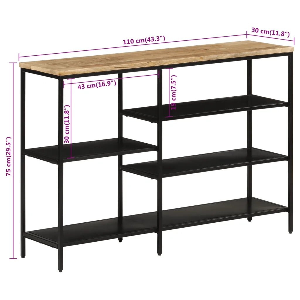 Tavolo Consolle | Tavolo d'Ingresso 110x30x75cm Legno Massello Mango Grezzo e Ferro