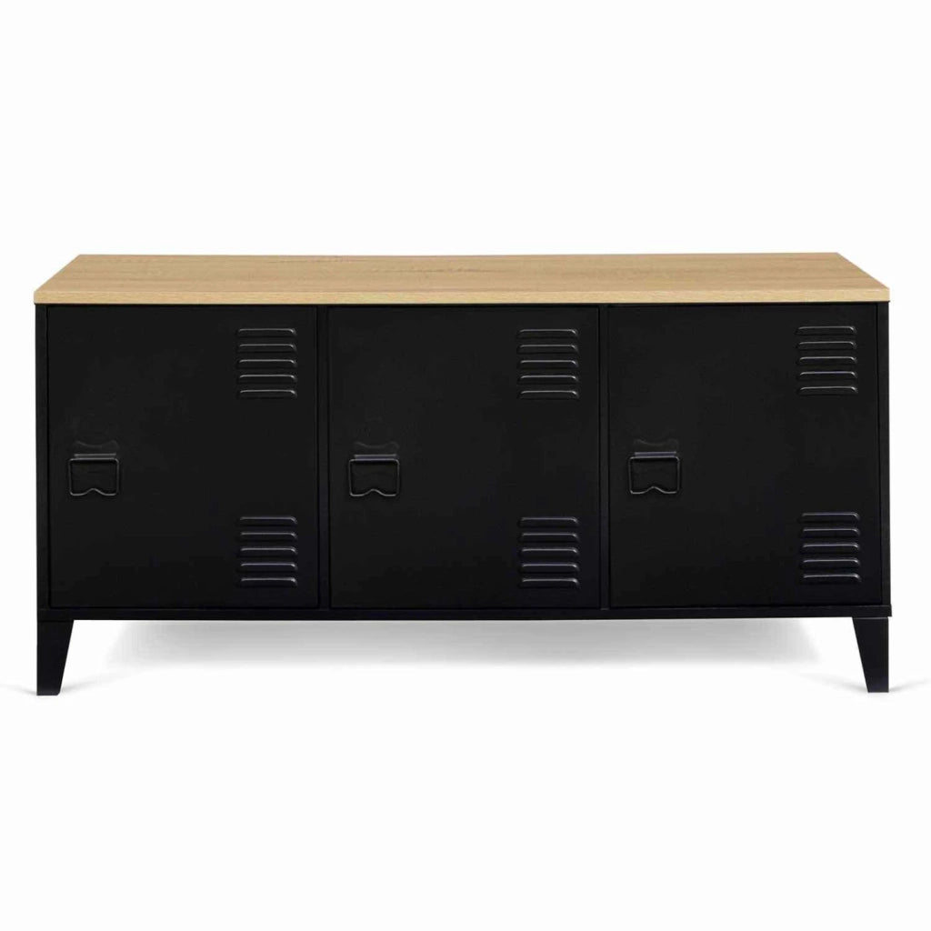 IDMarket - Credenza bassa a 3 ante, metal nero, vassoio in legno, design industriale ESTER