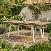 Tavolo da esterno Quispamsis, Base per picnic, Piano da pranzo da giardino, Banco outdoor multiuso, 162x101 h77 cm, Bianco e Tortora
