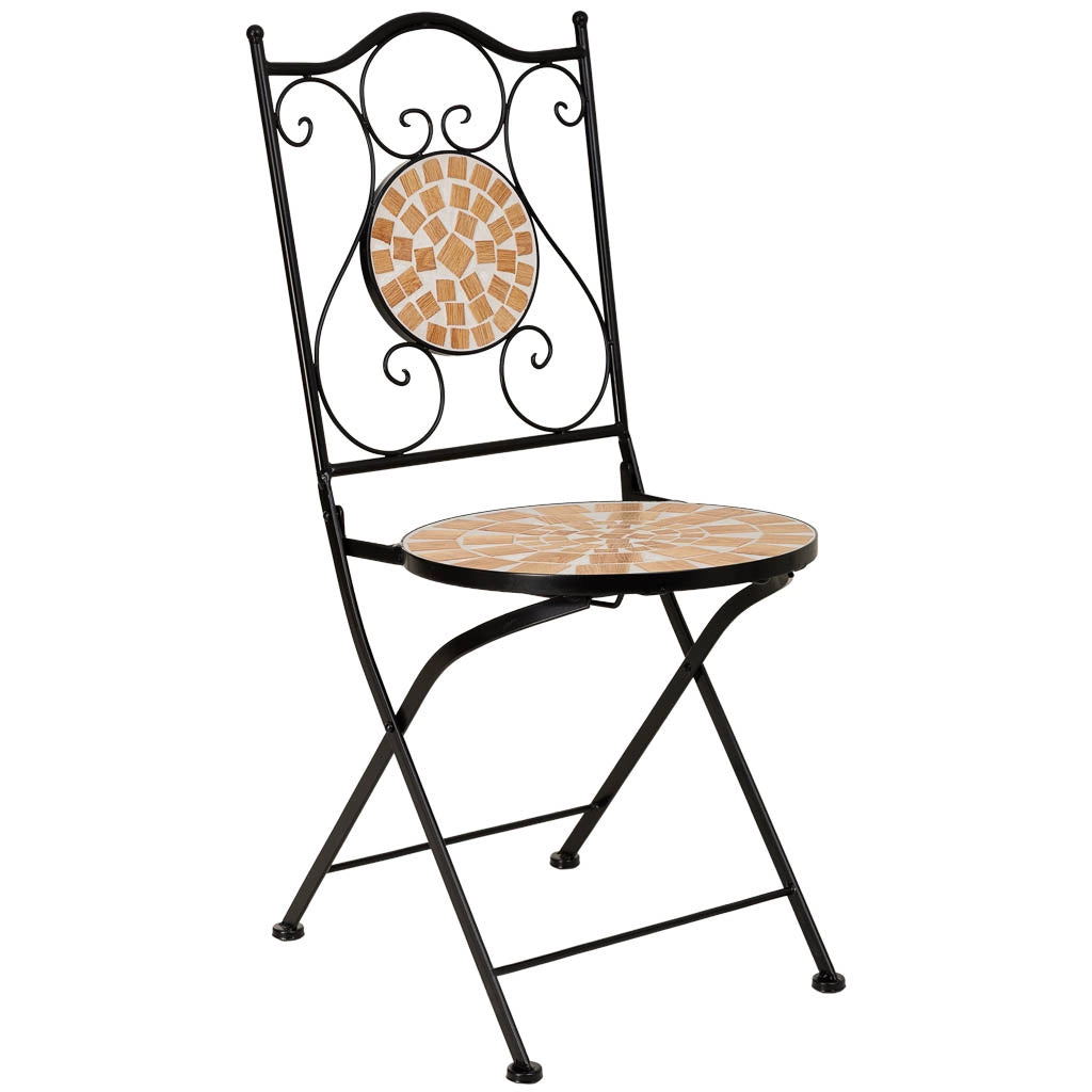 Set tavolo e 2 sedie in mosaico e ferro battuto nero, tavolo: P60x75h - sedia/e: P38x46-90h