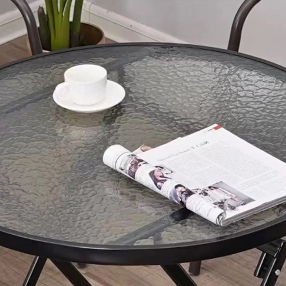 Tavolino Pieghevole Rotondo con Struttura Nera Tavolo Piano in Vetro 60x60x71cm