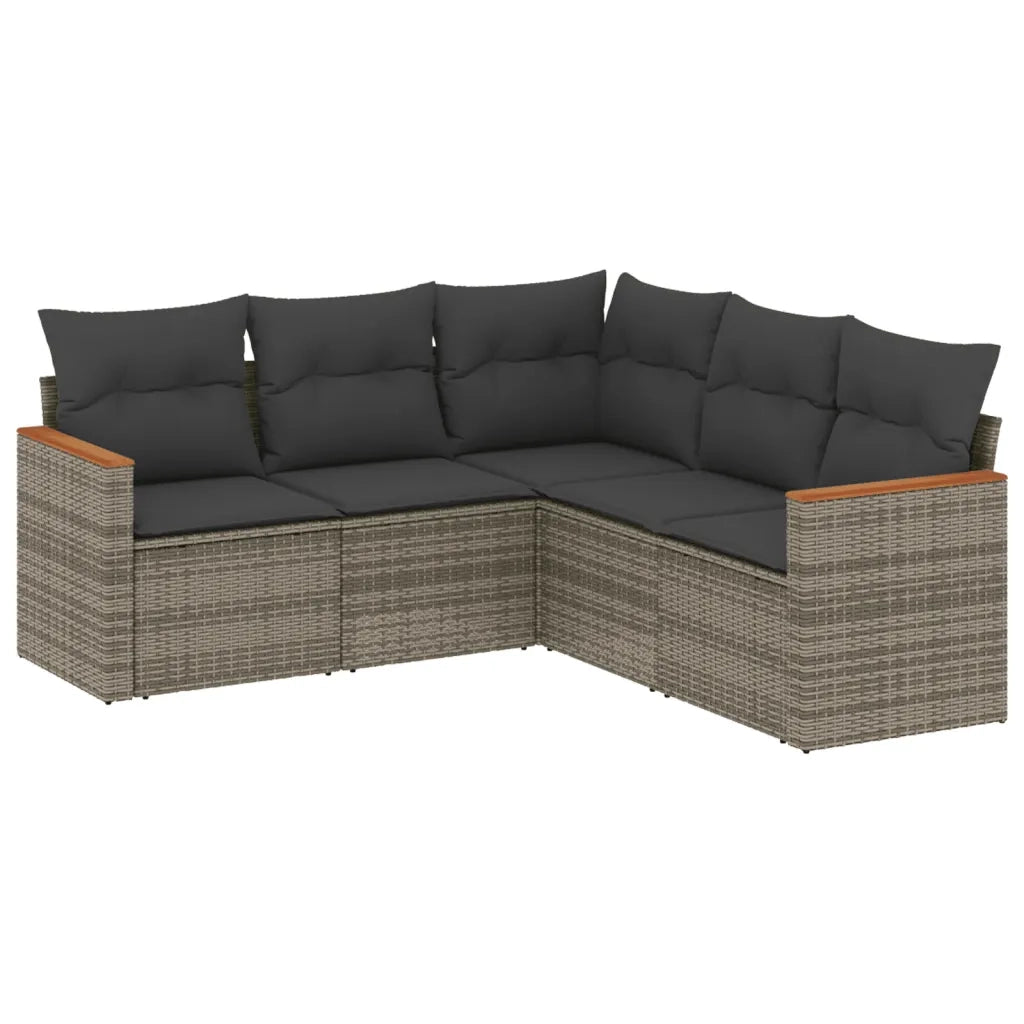 Set Divano da Giardino 5 pz | Set Salotto da Giardino con Cuscini Grigio in Polyrattan