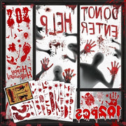 Decorazione Horror Halloween per Finestre e Porte - Stampa a Mano con Piede - 2 Set di Adesivi per Finestre e Porte & 9 Set di Adesivi per Muri e Pavimenti - 102 pezzi