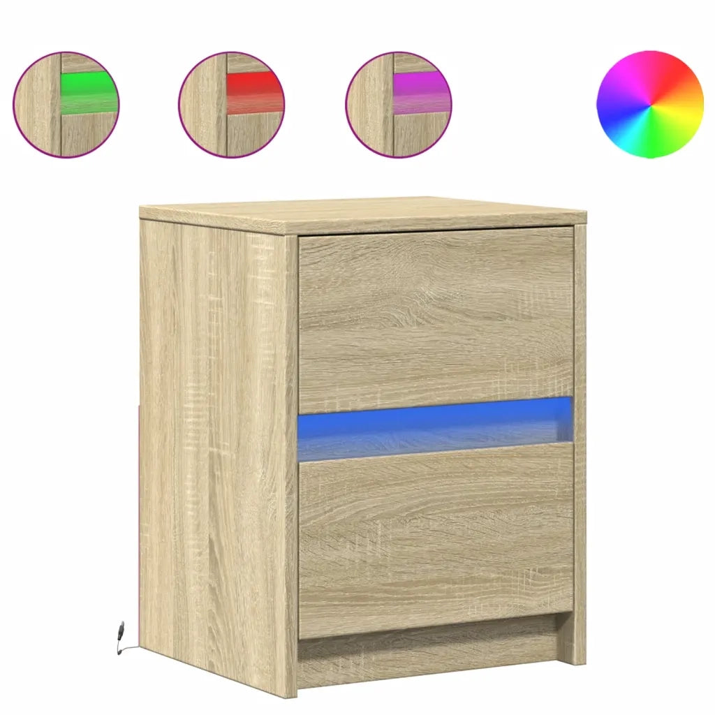 Comodino con Luci LED Rovere Sonoma in Legno Multistrato