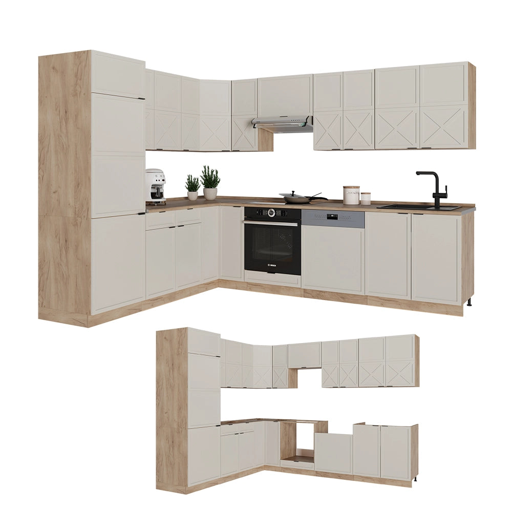 Vicco Cucina angolare completa Grigio/beige/rovere dorato 227 x 287 cm , PL Marmo
