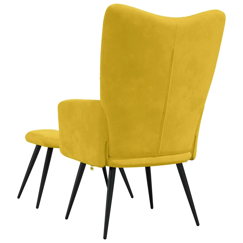 Divano Sedia-Poltrona Relax con Sgabello in Velluto Giallo Senape