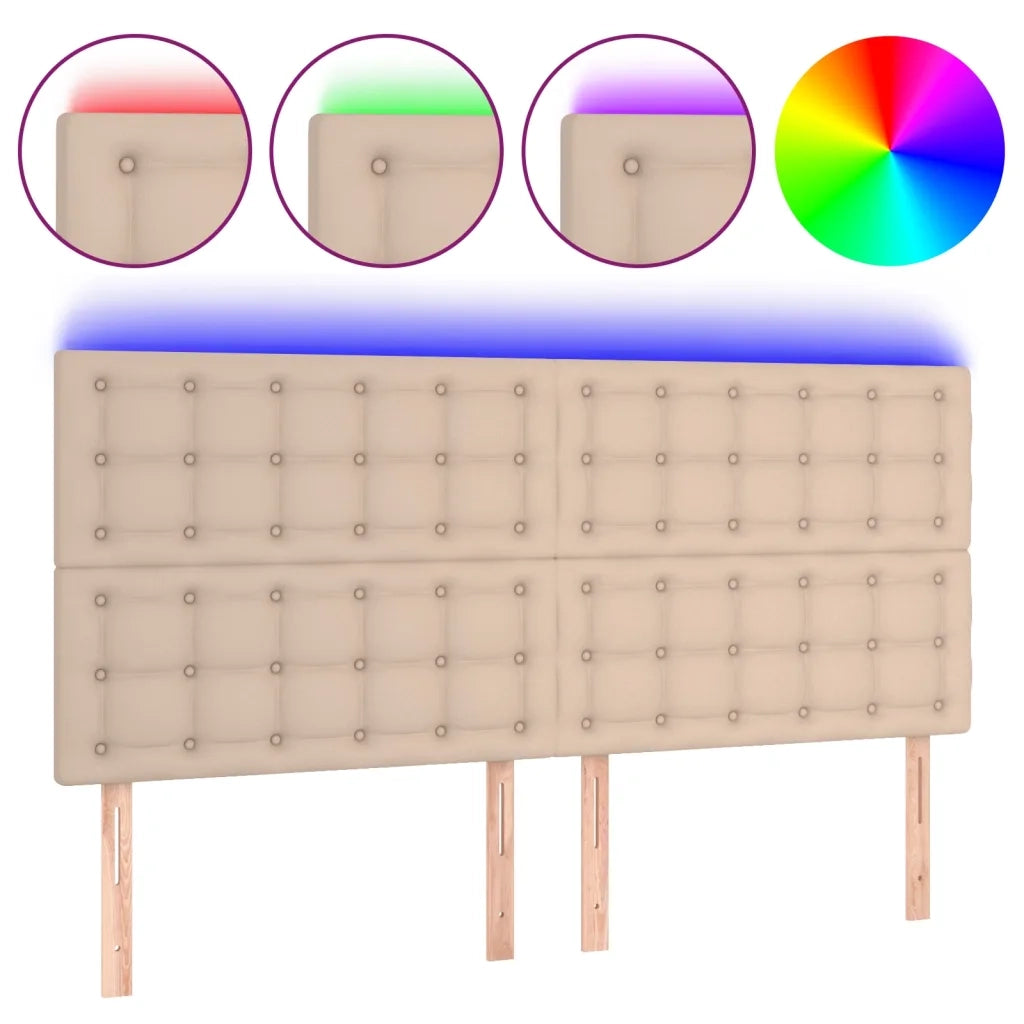 Testiera a LED Cappuccino 160x5x118/128 cm in Similpelle