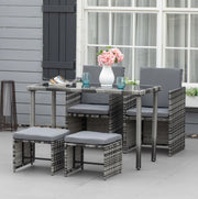 Set da pranzo da giardino in Polyrattan per 4 persone con cuscini, grigio, resistente alle intemperie