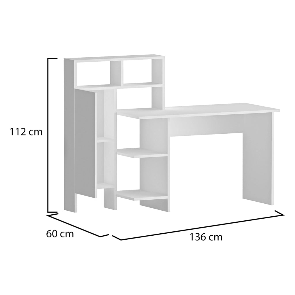 Cremella, Scrivania 6 Ripiani, 136x60x112h cm Bianco