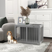 Cuccia per cani chiudibile con due porte, fondo rialzato, in MDF e acciaio, grigio, 80 × 50 × 56,5 cm