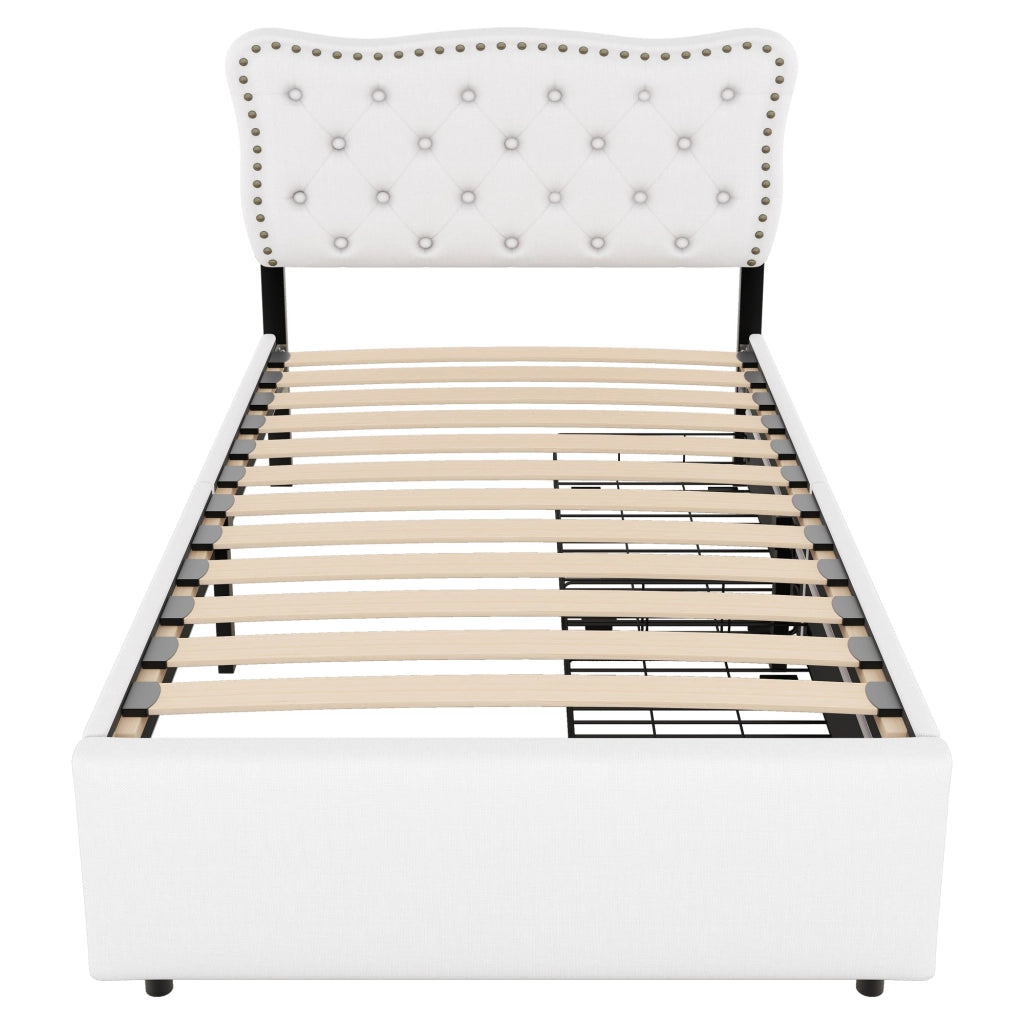 LETTO imbottito 90x200 cm beige chiaro con 2 cassetti