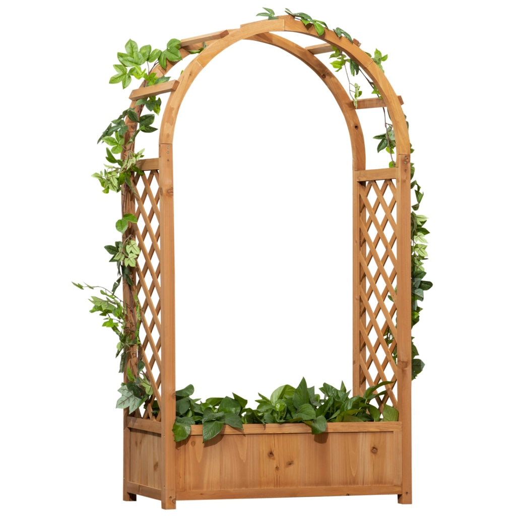 EasyComfort Fioriera da Esterno a Fondo Cavo in Abete Marrone con Arco Decorativo e Grate per Rampicanti, 83x36x152 cm
