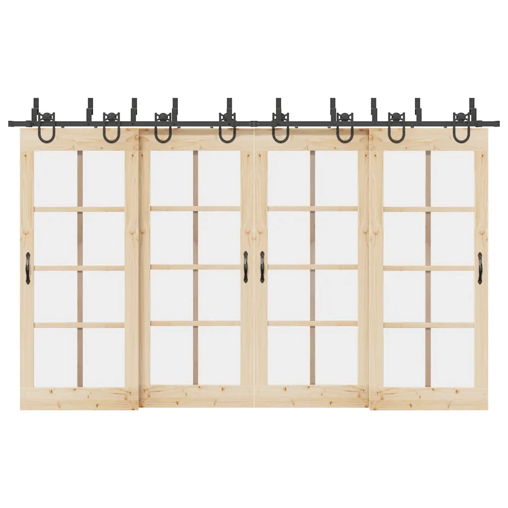 Kit di Binari per Porte Scorrevoli 366 cm Acciaio Nero