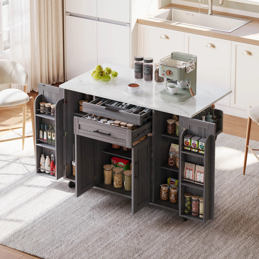 Carrello da cucina con 4 ante; 2 cassetti; ripiani regolabili; portasciugamani e portaspezie; 136 x 70 x 92 cm