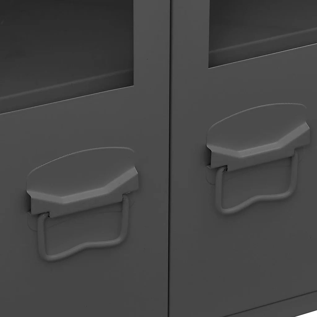 Credenza Antracite Industriale 105x35x62 cm in Metallo e Vetro 339610