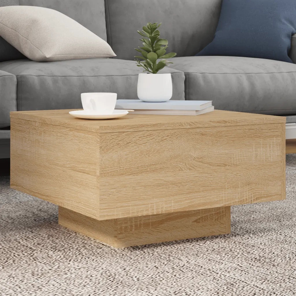 Tavolino da Soggiorno con Luci LED-Tavolino da Salotto-Tavolo Rovere Sonoma 55x55x31 cm