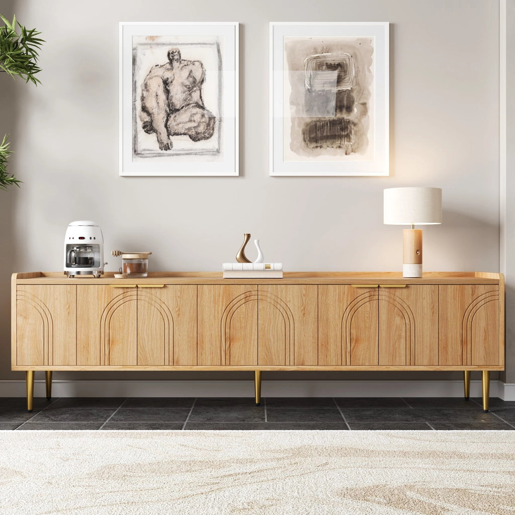 OKWISH Mobile TV con Ante, Passacavi, Stile Moderno per Soggiorno, in MDF, Naturale, 170 x 35 x 47.5 cm
