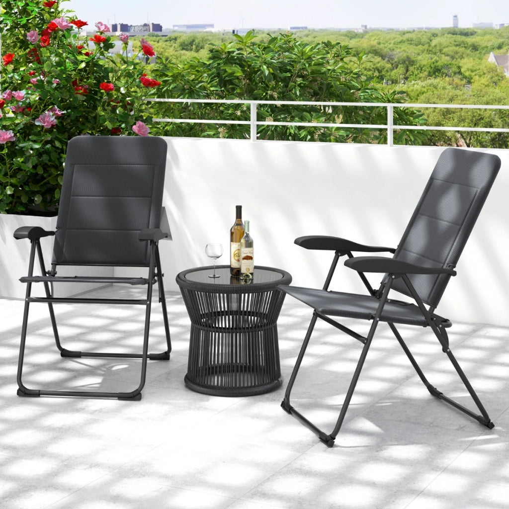 Set di 2 sedie a sdraio con schienale regolabile a 7 posizioni, Poltrone reclinabili da giardino con portata 150kg Grigio-Sedie da esterno