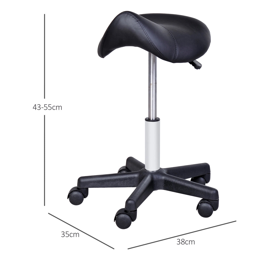Sgabello girevole regolabile in altezza con ruote e seduta ergonomica per salone e studio, in ecopelle nera