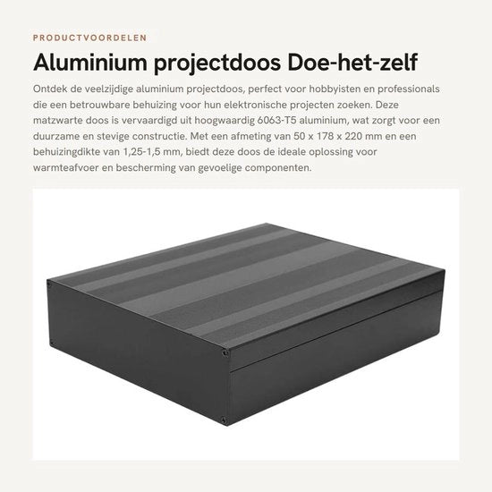 Cassa di progetto in alluminio - Contenitore di elettronica per DIY - Isolante in materiale antimagnetico - Raffreddamento termico - 50x178x220mm - Adatto a diverse applicazioni