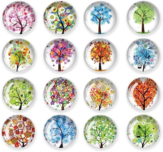 Set di 16 magneti per frigorifero a forma rotonda | Accessori per piccoli frigoriferi | Magnetici per hobby | Piccoli magneti per lavagne bianche, ufficio, cucina e scuola (Tree of Life)