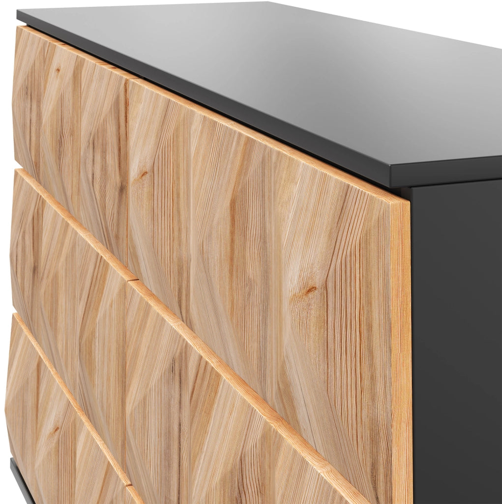 Credenza ULEVR 120x40x85 cm con 6 cassetti e frontali rialzati, nero e finitura legno