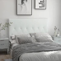 Testiera Letto Matrimoniale Imbottita con Design a Bottoni, in Pelle PU e MDF, 160x7x120 cm, Bianco