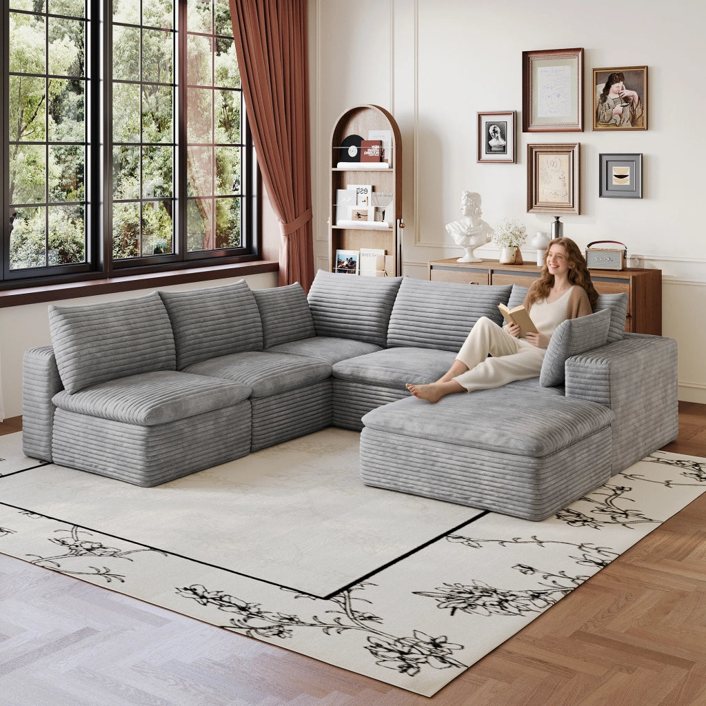 Divano Cloud 3 Posti in Velluto a Coste ¨C MINIMAL ¨C Grigio Scuro, Imbottito, Sfoderabile