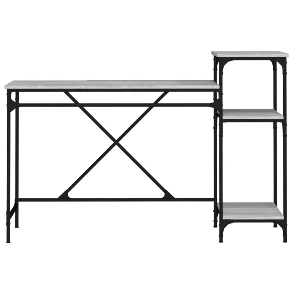 Scrivania Ripiani Grigio Sonoma 135x50x90cm Multistrato e Ferro 826712