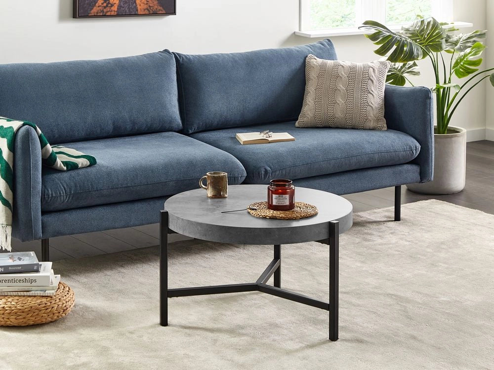 Tavolino Grigio Effetto Cemento Piano Gambe in Metallo Nero 75 cm Rotondo Moderno Soggiorno Industriale