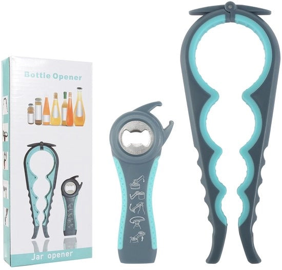 Apri-bottiglie multifunzionale - Ideale per anziani - Blu - Apre lattine e bicchieri - Ottimo per persone con artrosi -