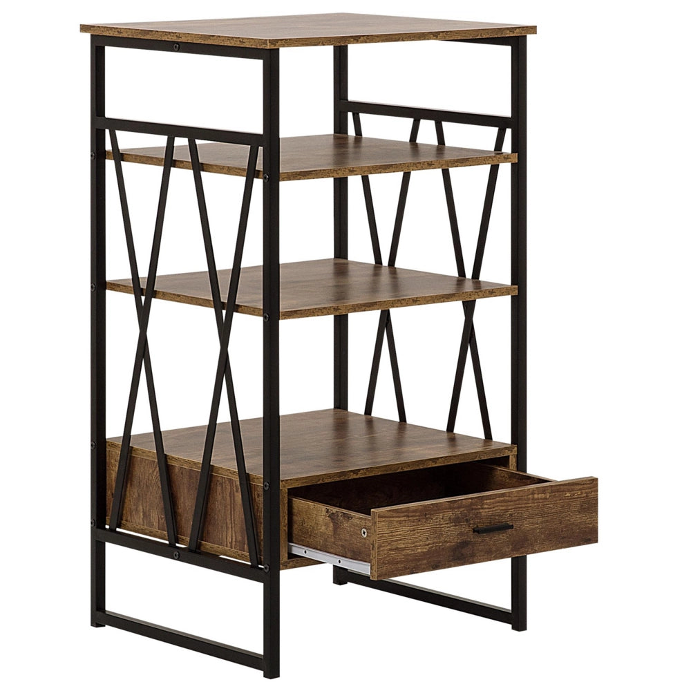 Consolle Mobile TV Legno Scuro e Metallo 3 Ripiani 1 Cassetto Home Office Mobili Stile Moderno