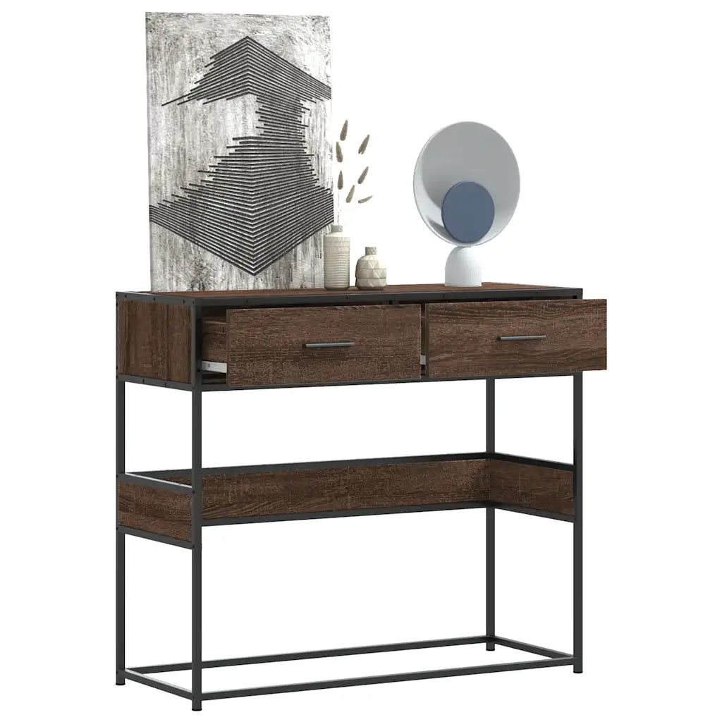 Tavolo Consolle | Tavolo d'Ingresso Rovere Marrone 90x35x80 cm Legno Multistrato